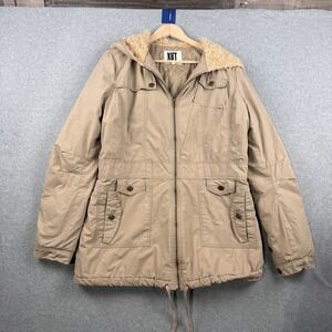 KUT From The Kloth Jacket Womens XL Beige Hooded Sherpa Lined Zip Anorak Parka